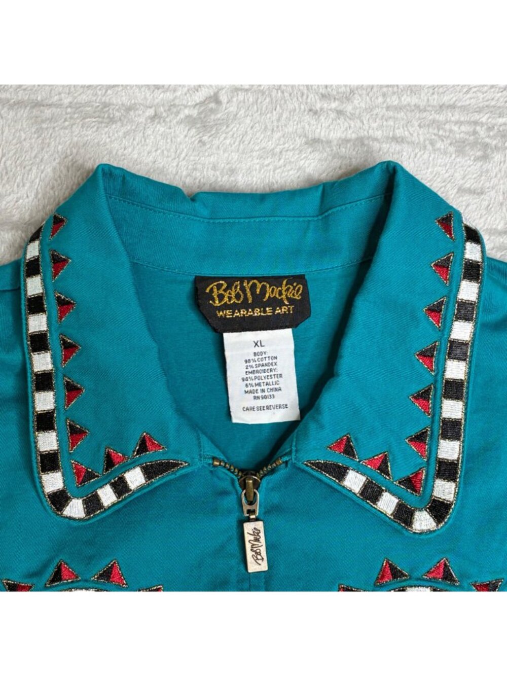 Bob Mackie Wearable Art Teal Embroidered Jacket Western Style XL - Picture 4 of 9